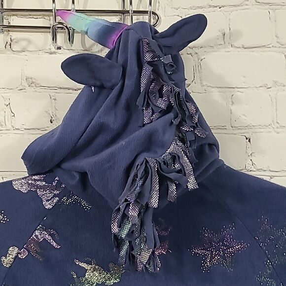 Justice Unicorn Girls Fleece Pajama Hooded Onesie One-Piece Blue Footless PJ 12 - Picture 4 of 13